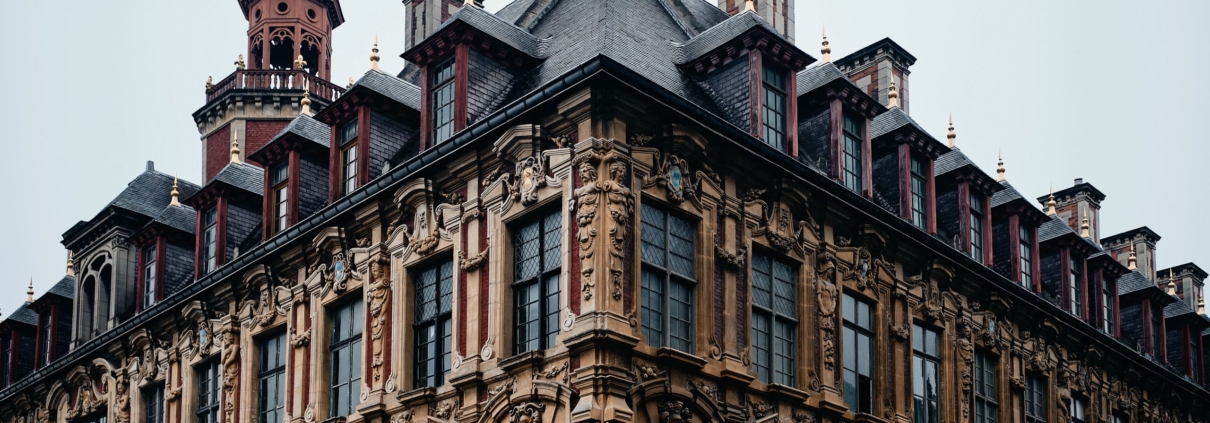 Low angle shot of the famous Vieille Bourse in Lille in France